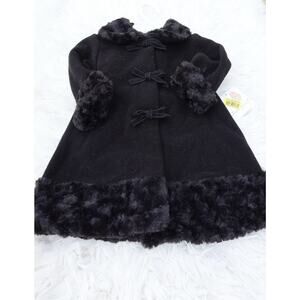 Starting Out Girls Black Faux Fur Trim Coat Bow Front 12 Months NWT